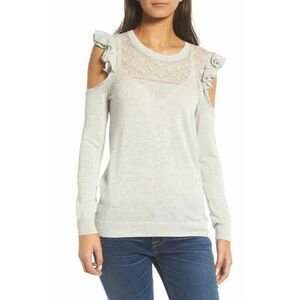 Hinge Women XL Light Gray Heather Cold Shoulder Knit Sweater